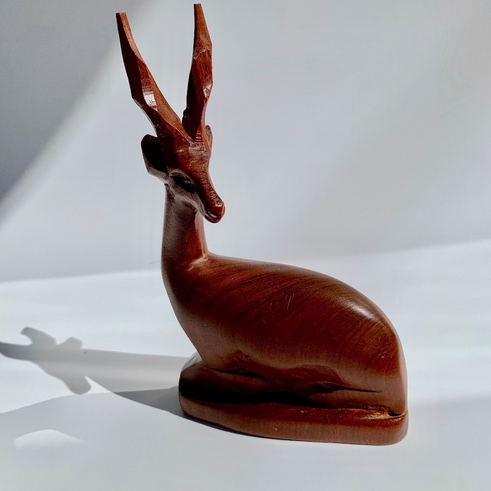 Hand Carved Solid Wood Gazelle Antelope Impala
